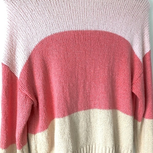 AE Colorblock Crewneck Sweater Soft Cozy Pastel Pink Coral Beige Knit Size S - Picture 7 of 12